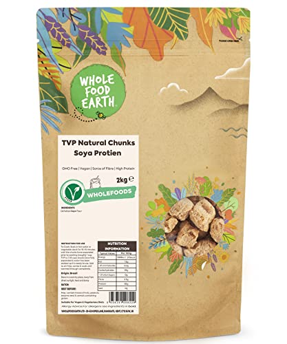 Whole Food Earth® - TVP Natural Chunks Soya Protien 2 kg | GMO Free | Sorce of Fibre | High Protein - 2.00 kg (Pack of 1)