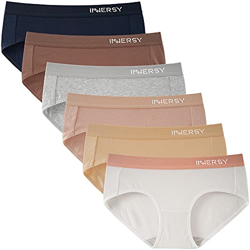 INNERSY Women Underwear Cotton Knickers Ladies Mid Rise Briefs Comfy Hipster Panties Pack of 6 - 16 - Basic Multicolor