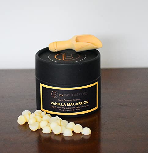 by Bay Interiors Eco Soy Scoopable Wax Melts Highly Scented Vegan No Plastic 120g (Vanilla Macaroon) with Natural Wooden Scoop 15% Fragrance Oil Gifting Idea - Vanilla Macaroon