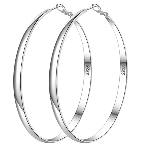 Sterling Silver Hoop Earrings for Women S925 Silver Hoop Earrings Large Silver Hoop Earrings Hypoallergenic Thin Oversize Big Silver Hoop Earrings Sterling Silver Earrings for Girls PABBEU - 70mm Silver
