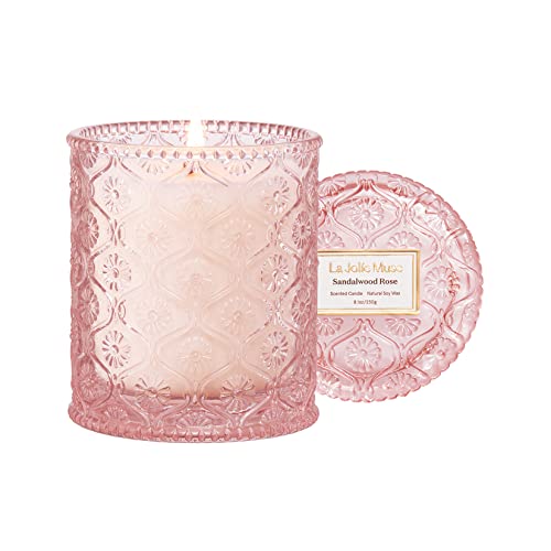 La Jolie Muse Scented Candle Gifts for Women, Pink Candles, Wedding Candles, Sandalwood Rose Candle, 8 oz 55 Hour Burn Time, Luxury Candles, Candles for Home Scented, Natural Soy Wax Candles - Sandalwood Rose - 8oz