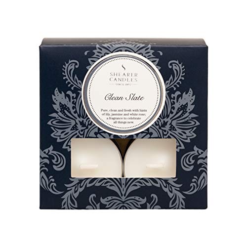 Shearer Candles Clean Slate, Scented, Tealight Candles, Cotton Wick, Fragrance & Essential Oils, Grey, White Silver, Pack of 8