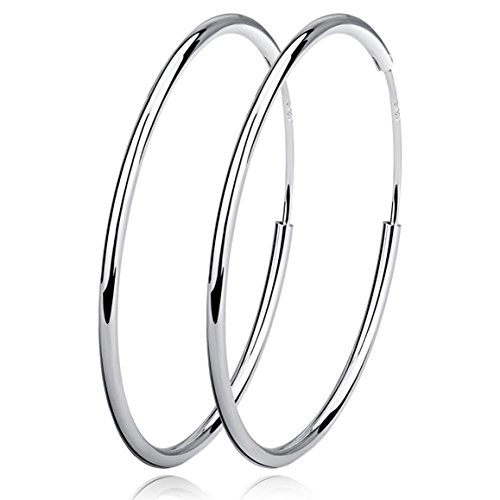 Sterling Silver Fine Hoop Earrings Circle Endless Loop- Jewellery for Women Girls Diameter Size: 20 30 40 50 60 mm - 50mm