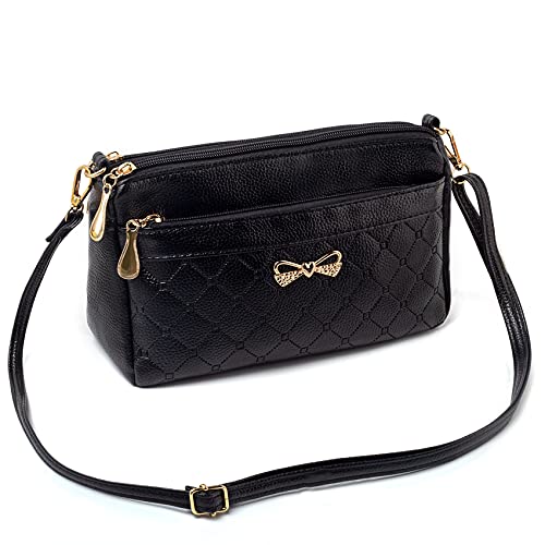 Women Handbags Shoulder Bags Small Square Soft PU Leather Cross Body Ladies Bags Elegant Butterfly Decoration - Black