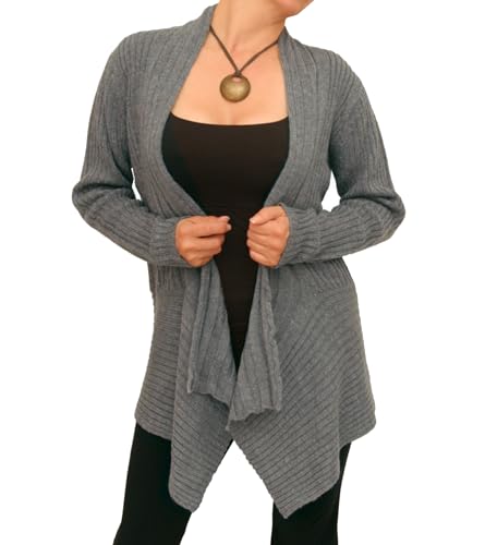 Blue Banana Women's Ribbed Long Sleeved Waterfall Cardigan - 16 - Grey