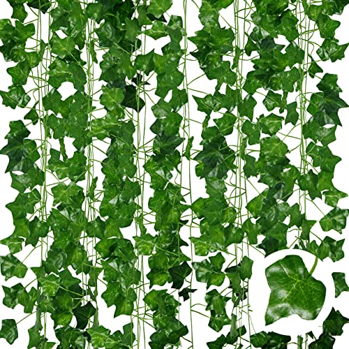 ADORAMOUR Artificial Ivy Garlands - 6Pack 210cm Length - Realistic Fake Vines for Room Aesthetic and Garden Wall Decoration for Indoor Outdoor, Green Faux Leaves Plastic Hanging Plants Greenery Decor - 210cm*6