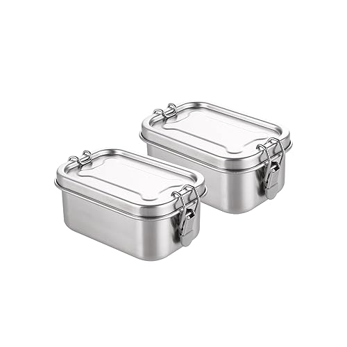 Misichao Small Stainless Steel Food Storage Containers - 400 ml Set of 2 Reusable Metal Snack Containers with Leakproof Lids for Lunch Box, Snacks & Leftovers | BPA-Free Plastic-Free | 2 Count - 400ml+400ml