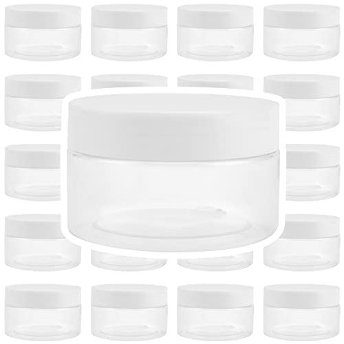 JOIKIT 24 Pack 100ml Clear Plastic Jars with Lids, Wide Mouth Plastic Storage Container Jars with White Lids for DIY Arts Crafts, Beads, Spices, Nuts