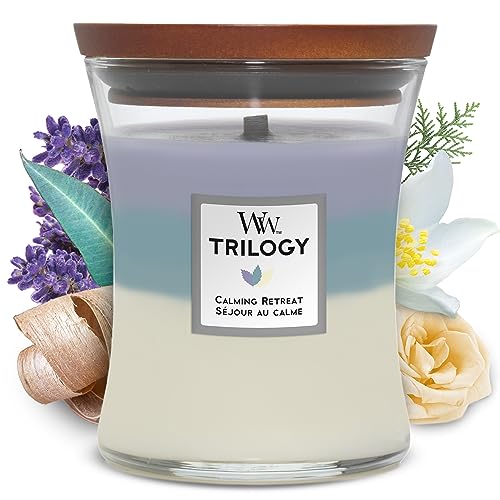 Woodwick Medium Hourglass Trilogy Scented Candle | Calming Retreat | with Crackling Wick | Burn Time: Up to 60 Hours, Calming Retreat - MEDIUM HOURGLASS - Calming Retreat