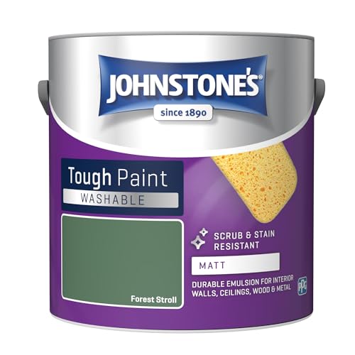Johnstone's - Washable Paint - Forest Stroll - Matt Finish - Emulsion Paint - Highly Durable - Stain Resistant - Non Toxic & Low Odour - 12m2 Coverage per Litre - 2.5L(Packaging may vary) - 1 Count (Pack of 1) - Forest Stroll