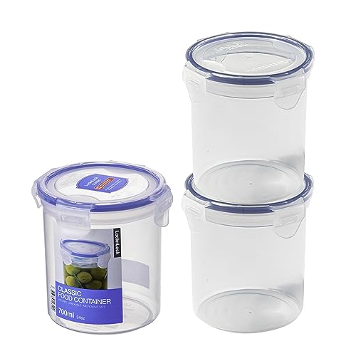 LocknLock Round Food Containers with Lids Set of 3 - Plastic Airtight & Watertight Food Storage Containers, BPA Free & Dishwasher Safe, 3 x 700ml - Set of 3 - 700ml