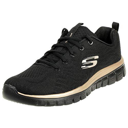 Skechers Women's Graceful Get Connected Sneaker - 7 UK - Black Mesh Rose Gold Trim