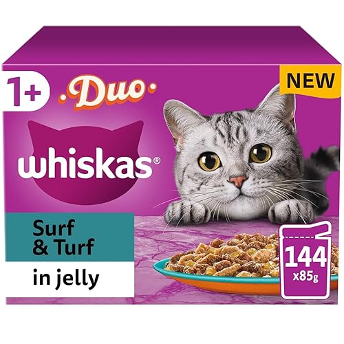 Whiskas 1+ Surf & Turf in Jelly, 144 x 85g Pouches, Adult Wet Cat Food
