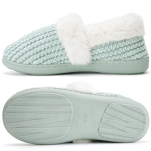 Slippers Women Fluffy Slippers Ladies Memory Foam Slippers Winter Warm Closed-back Home Slippers - 7/8 UK - Mint Green