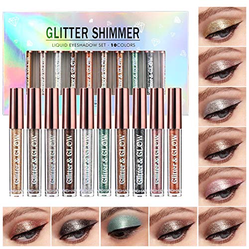 10 Pcs Liquid Glitter Eyeshadow Metallic Shimmer&Sweatproof Makeup Set, Matte Glitter Pressed All Highly Pigmented Blending Powder,Perfect For Every Woman & Girl (10pcs) - #A