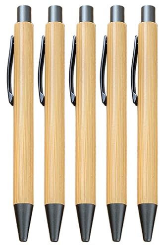 Gullor Natural Bamboo Retractable Ballpoint Pen, Sustainable Pens for Journaling Writing Office Supplies Eco Friendly Pens, 5 Pieces - 1 count (Pack of 5)