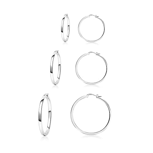 925 Sterling Silver Hoop Earrings 3 Pair Lightweight Small Hypoallergenic Silver Hoop Earrings for Women 20mm 30mm 40mm PABBEU