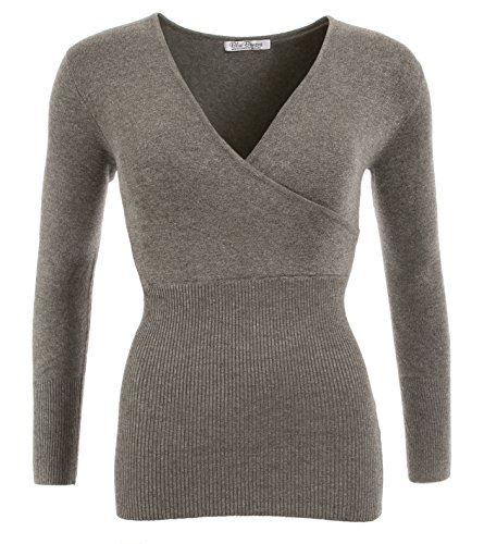 Blue Banana Women's Long Sleeve V Neck Clingy Jumper - 16 - Grey