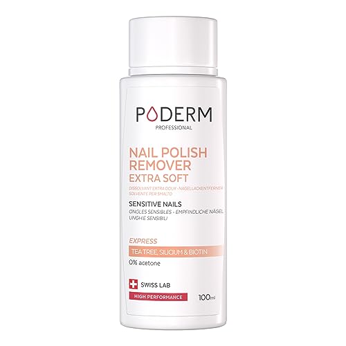 PODERM - NAIL POLISH REMOVER EXTRA MILD TEA TREE - Quick & Easy Nail Polish Removal - Acetone-Free - Nail Fortifying & Nourishing - Perfect for Delicate Nails - 100ml - Swiss Lab