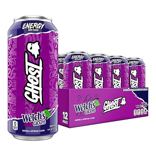 GHOST Energy Drink - 12-Pack, Welch's Grape, 16oz Cans - Energy & Focus & No Artificial Colors - 200mg of Natural Caffeine, L-Carnitine & Taurine - Gluten-Free & Vegan - WELCH'S Grape