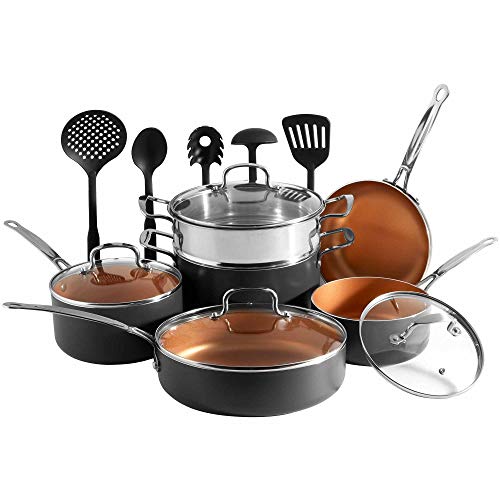 VonShef Pots & Pans Set, 11 Piece Induction Safe, Non-Stick Saucepan & Frying Pan Set, Aluminium Kitchen Set with Glass Lids, Oven Proof Pans up to 240°C