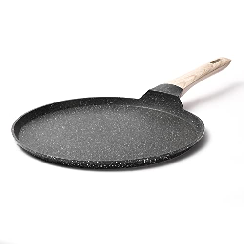 CAROTE Crepe Pan and Pancake Pan, Non Stick Skillet Granite Cookware, Breakfast Non-Stick Griddle Pan Flat Pan for Stove Top, Induction Safe, PFOA Free, 28cm (Classic Granite) - 28CM