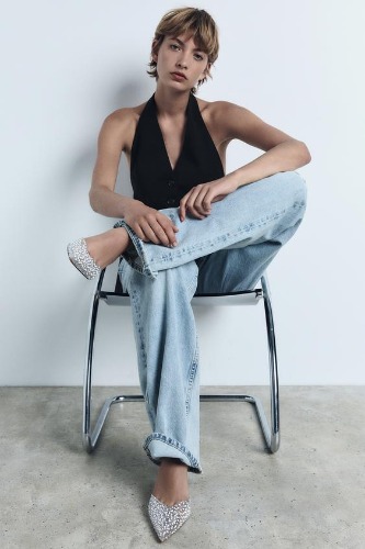 HIGH-HEEL SLINGBACK SHOES WITH FAUX PEARLS