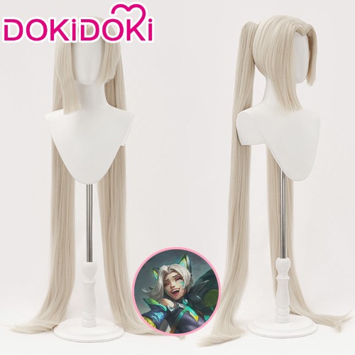 【Ready For Ship】DokiDoki Game League of Legends Cosplay Battle Cat jinx Cosplay Wig White Long White Hair Wig | One Size