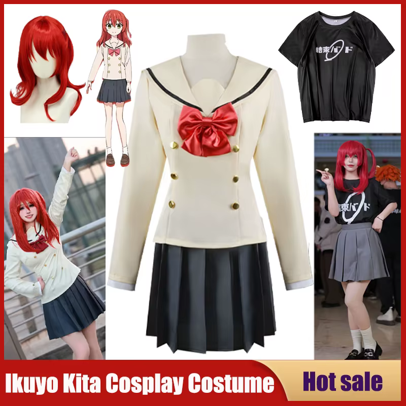 Ikuyo Kita Kostium Anime Bocchi The Rock Cosplay Sukienka Czerwona Peruka Spódnica Skarpetki JK Uniform Karnawał Impreza Cos Garnitur Dla Dziewcząt Kobiety - AliExpress 