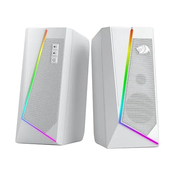 Redragon GS520 RGB Desktop Speakers, 2.0 Channel PC Computer Stereo Speaker with 6 Colorful LED Modes, Enhanced Sound and Easy-Access Volume Control, USB Powered w/ 3.5mm Cable, White