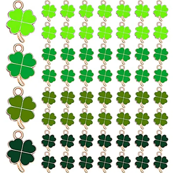 SANNIX 60Pcs St. Patrick's Day Charms Shamrock Enamel Pendants DIY Jewelry Making Charms for Necklace Bracelet Earring Craft