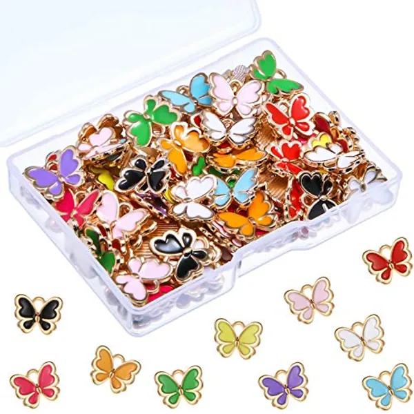 Hicarer 100 Pieces Colorful Butterfly Charms for Jewelry Making Butterfly Pendant Jewelry Butterfly Charm Alloy Butterfly Jewelry for Necklace Bracelet Earrings DIY Supplies