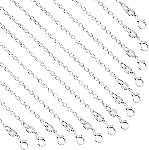SANNIX 50 Pack Necklace Chains for Jewelry Making Silver Plated Necklace Chains Bulk Cable Chain Necklace for DIY Jewelry Making, 20 Inches