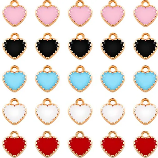 100 Pieces Heart Shape Enamel Pendant Assorted Heart Charms Colorful Alloy Heart Charms with Hole for DIY Jewelry Necklace Earring Bracelet Craft Making Supplies