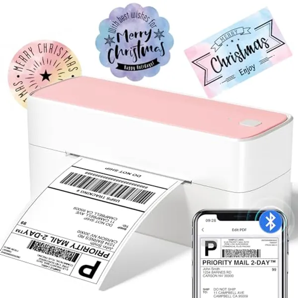 Phomemo Bluetooth Thermal Label Printer 4x6, Wireless Shipping Label Printer for Small Business and Packages for Phone&Pad&PC, Pink Thermal Label Printer for Shopify, Amazon, Etsy, UPS, FedEx