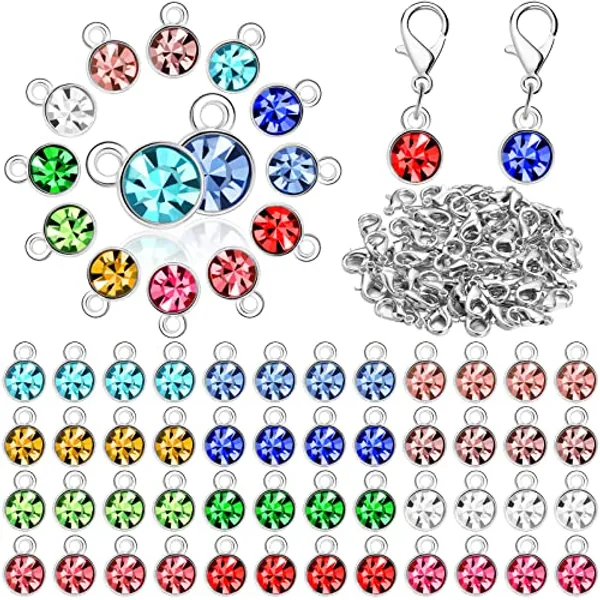 120 Pieces Charms for Jewelry Making Birthstone Charms Earring Charms Flower Charms Silver Charms Bling Charms Charms for Jewelry Making Earring Accessory, 12 Colors (Multiple Color)
