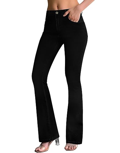 roswear Womens Mid Waist Bell Bottom Stretchy Flare Jeans Pants - Medium - Black