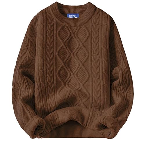 Aelfric Eden Oversized Sweater 90s Vintage Knitted Sweater Long Sleeve Sweater Women Woven Crewneck Pullover - Medium - Coffee
