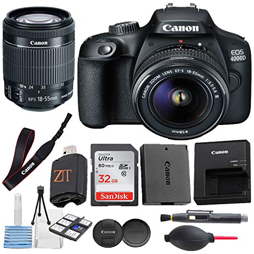 Canon EOS 4000D / Rebel T100 DSLR Camera w/ 18-55MM DC III Zoom Lens with Accessory Bundle + SanDisk 32GB Memory Card + Hi-Speed USB Card Reader + Deluxe Starter kit (16 pcs Bundle) - 18-55MM + SanDisk 32GB
