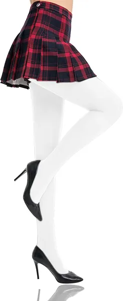 HONENNA Women's Control Top High Elastic Soft Opaque Pantyhose Tights - Pure White Large-X-Large