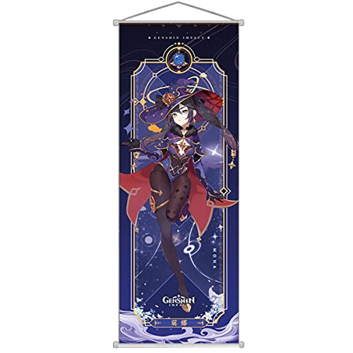 Genshin Impact Poster HD Printing (27 inch x 10 inch), Door Wall Mount Genshin Character Posters with Rods for Indoor Decor (Mona) - Mona