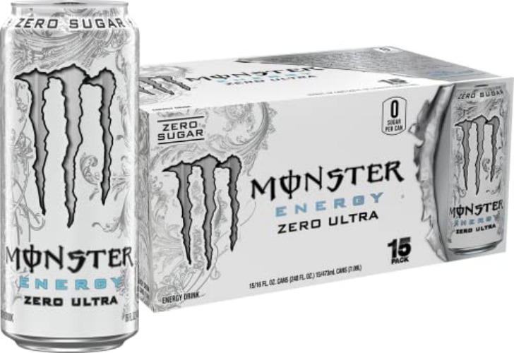 Monster Energy Zero Ultra, Sugar Free Energy Drink, 16 Ounce (Pack of 15)