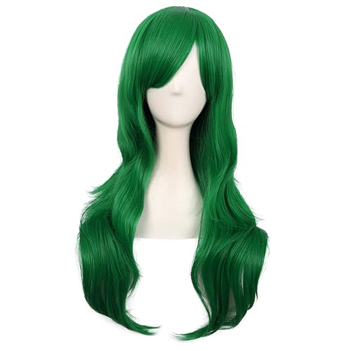 MapofBeauty 28 Pouces/70 cm Side Frange Naturel Volume Longue Bouclé Cosplay Perruques (Herbe Vert) - 28 Inch - Herbe Vert