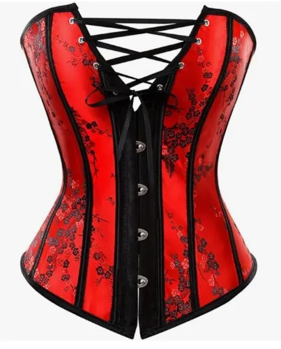 HNGHOU Women's Bustier Corset Top Plus Size Satin Waist Cincher Overbust Bustiers - Red-1 Large