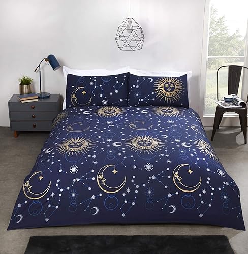Rapport Home Celestial Duvet Cover Bed Set, Polycotton, Navy, King - King - Navy