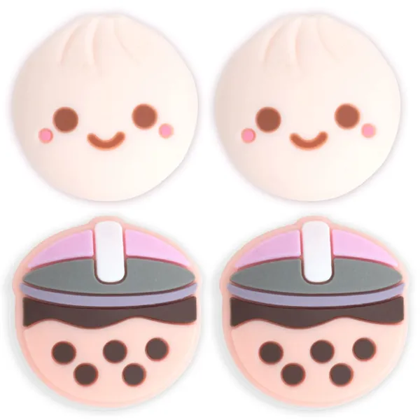 BelugaDesign Boba Dumpling Thumb Grips | Cute Food Pork Bun Baby Face Bubble Tea | Kawaii Japanese Button Joystick Cap Cover | Compatible with Nintendo Switch Standard Lite OLED (Beige)