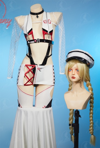 MOBBUNNY X DISHWASHER1910 Grid Girl Owari Derivative Sexy Lingerie Jumpsuit Set Cutout Bodysuit and Skirt with Mesh Top Hat