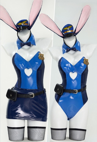 Bunny Police Officer Costume Sexy Lingerie Set Bunny Girl Heart Hollow Bodysuit and Skirt with Headband