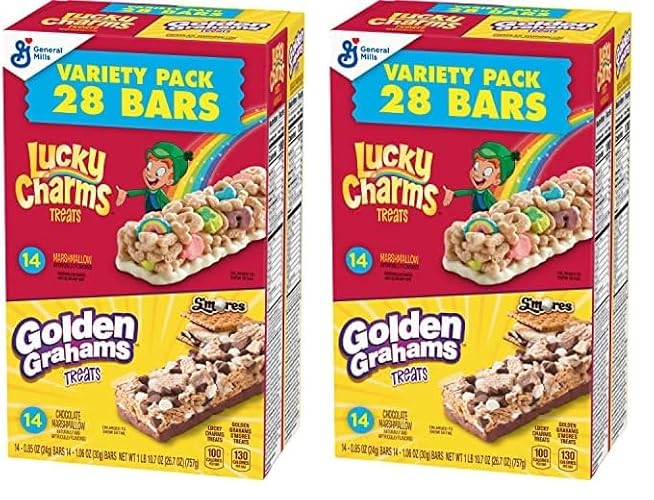 Golden Grahams Lucky Charms Breakfast Cereal Treat Bars Variety Pack, 28 ct (Pack of 2) - Variety - 28 Count (Pack of 2)