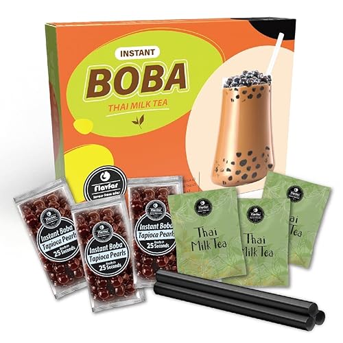 Flavfar Premium Thai Milk Tea Kit with Instant Tapioca Pearls - Authentic Low Calorie Bubble Tea with Brown Sugar Boba - Made in Taiwan - For Home and On-the-Go Enjoyment - 3 Servings - Thai - 3 pack